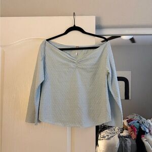 Free People Pale Blue Eyelet Long Sleeve Top